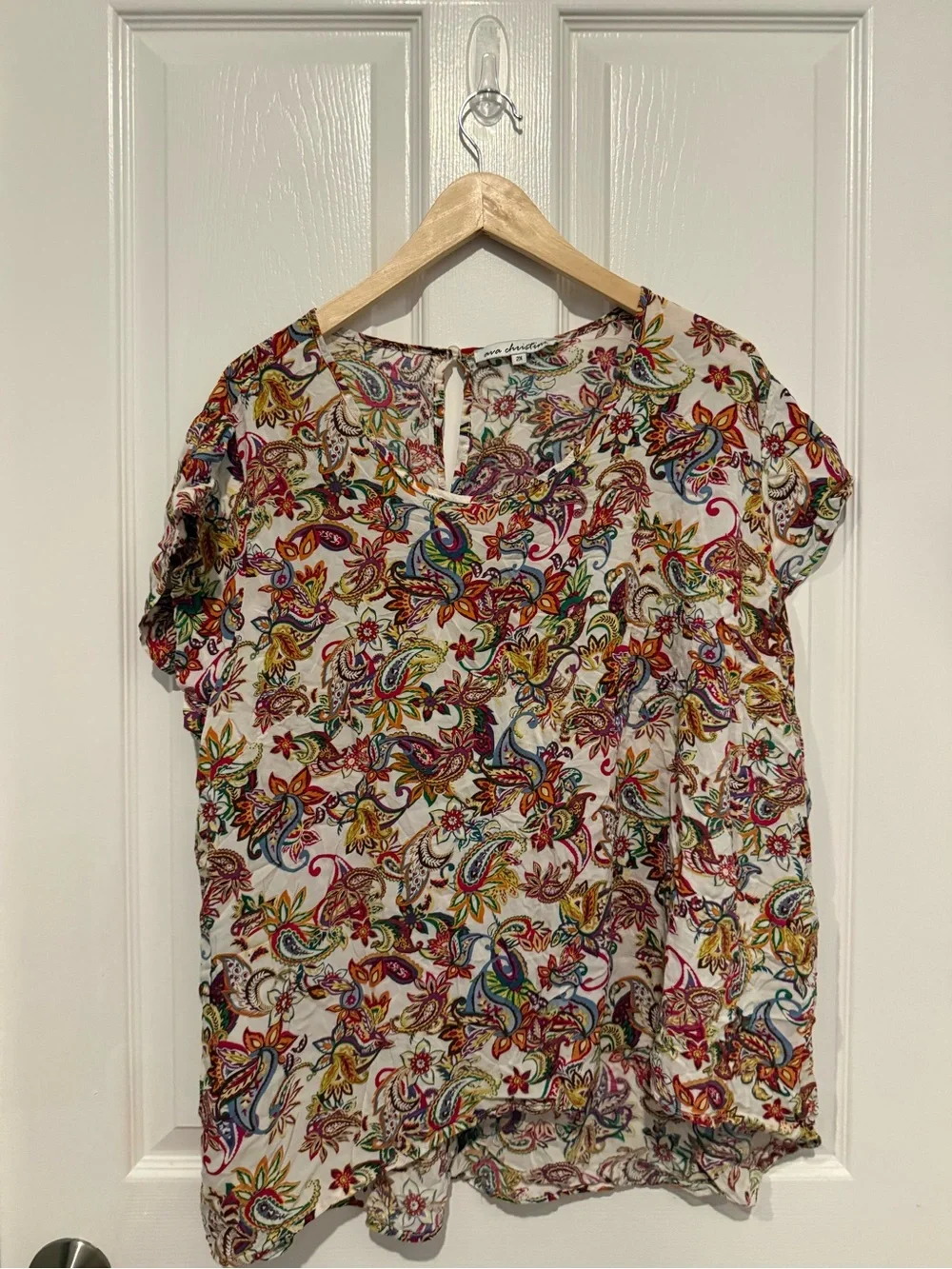 Cap-Sleeve Paisley Blouse in Multicolor